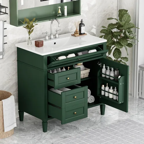 Vista 19 de Virubi Tocador de baño de 30" con fregadero de cerámica, gabinete de almacenamiento moderno