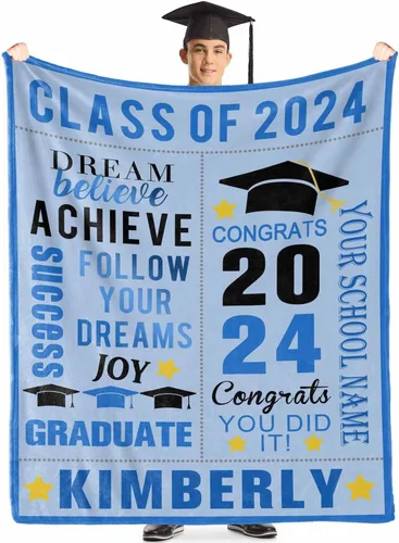Vista 3 de Manta personalizada con nombre de graduados y escuela para un regalo único, manta personalizada de graduación de clase de 2024, manta suave, 30 x 40