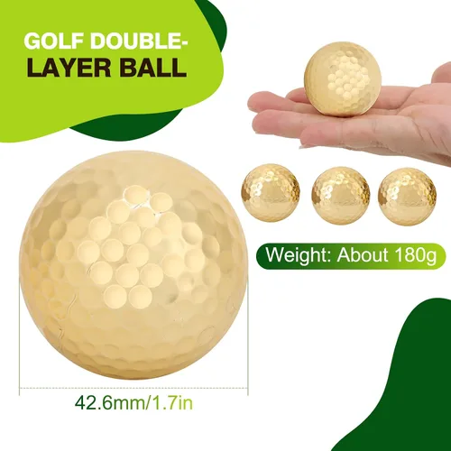 Vista 6 de 4 pelotas de práctica de golf chapadas en oro, doble capa, portátiles, profesionales, de alta visibilidad, duraderas, fáciles de llevar, regalo