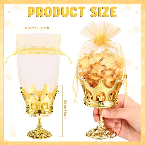 Vista 3 de 30 piezas de copa de corona rellenable de oro con bolsa para caja de dulces, regalos de boda, fiesta, contenedor decorativo de almacenamiento