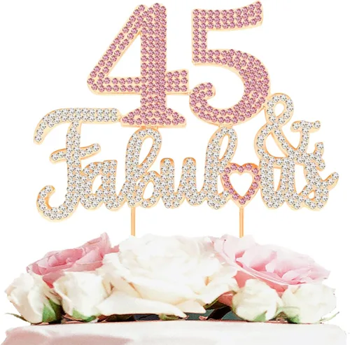 Vista 11 de 25 y fabulosa decoración de pastel de diamantes de imitación dorados y rosados – Feliz cumpleaños 25 años saluda a 25 años de edad, decoración
