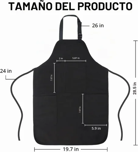 Vista 2 de FreeNFond - Delantal para niños ajustable con 4 bolsillos para hornear y pintar Negro