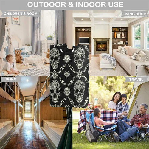 Vista 7 de visesunny Cesta plegable para ropa sucia con diseño de calavera, color negro, grande, de tela Oxford, organizador de juguetes con asa para baño