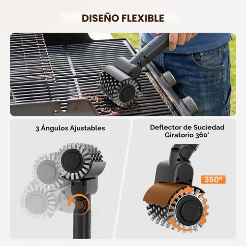 Vista 4 de Leebein Cepillo eléctrico para parrilla al aire libre, limpiador de parrilla TikTok 2026 con 3 cabezales, cepillo giratorio inalámbrico de 3