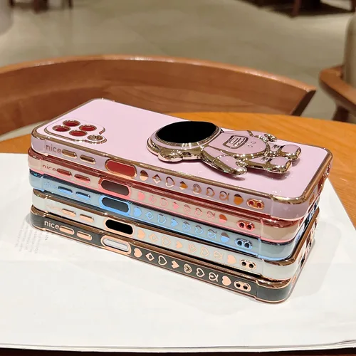Vista 6 de phylla para Samsung Galaxy A12 Funda de Teléfono con Soporte Oculto de Astronauta Chapado en Oro de Lujo Lindo Astronauta Lateral Lindo