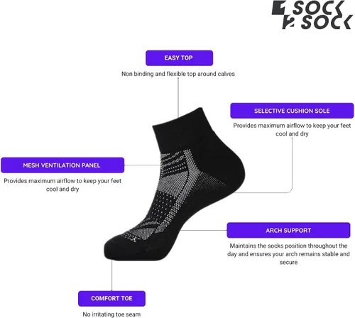 Vista 3 de 1SOCK2SOCK Paquete de 6 calcetines deportivos de algodón para hombres y mujeres, de algodón, corte bajo, calcetines para correr