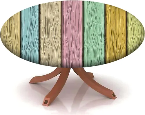 Vista 13 de Mantel redondo ajustable con patrón marítimo, borde elástico, adecuado para catering y cocina, se puede limpiar con el mantel de mesa redonda