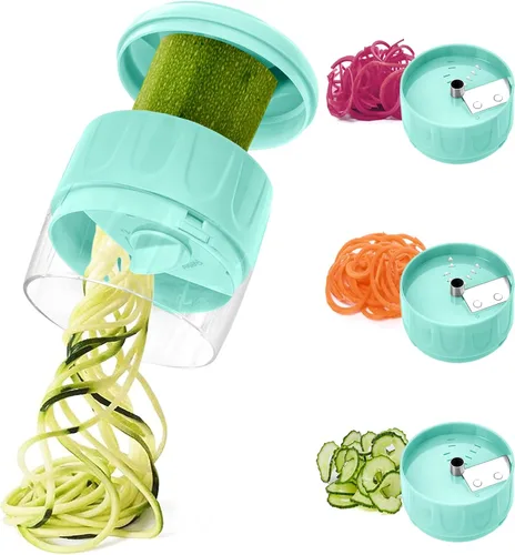 Vista 9 de Rebanador cortador en espiral de verduras 3 en 1, fabricante ajustable de fideos de calabacín y zanahoria, cortador en espiral de pepino