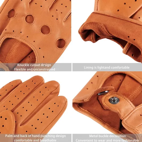 Vista 2 de Harssidanzar Guantes de conducción de piel de cordero para hombre GM026