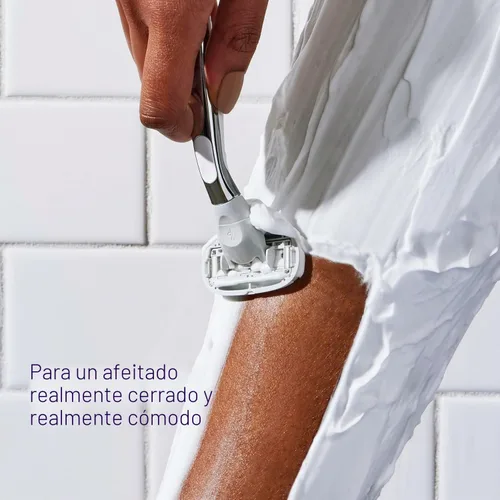 Vista 2 de Flamingo Juego de maquinilla de afeitar para mujer, mango de afeitar, 4 recambios de cuchillas de afeitar, soporte de ducha, cromado