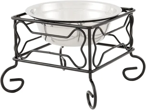 Vista 8 de YML Soporte de hierro forjado de 5 pulgadas con pequeño tazón de alimentador doble de acero inoxidable