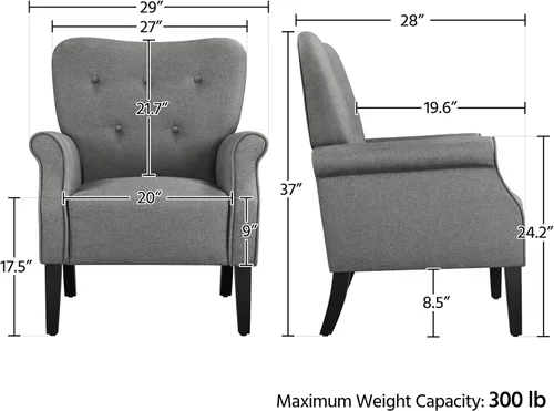 Vista 3 de Yaheetech Sillón Moderno, Silla de Acento de Mediados de Siglo con Patas de Madera Resistentes y Respaldo Alto para Espacios Pequeños, Silla de Club