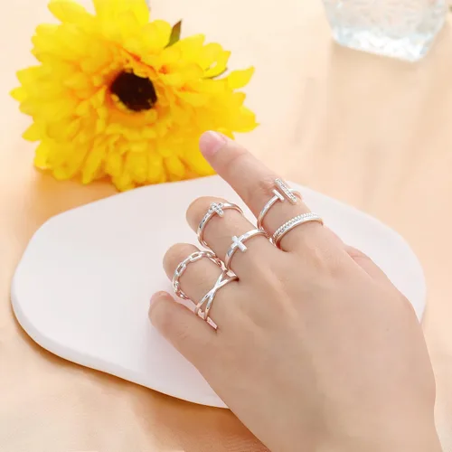 Vista 5 de Honsny 14K Gold Plated Stacking Rings Set for Women, Stackable Thumb Rings Thin Dainty Silver Rings for Women Wedding Eternity Band Simple Rose Gold