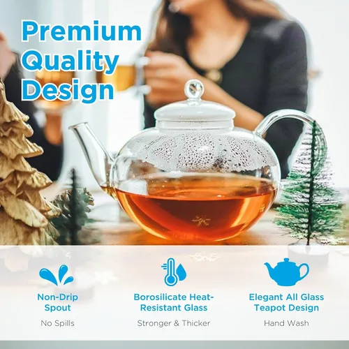 Vista 2 de GROSCHE MONACO - Tetera de vidrio de 42 oz con infusor de té de vidrio de 42.3 fl oz Capacidad. Vidrio de borosilicato a prueba de calor y todo
