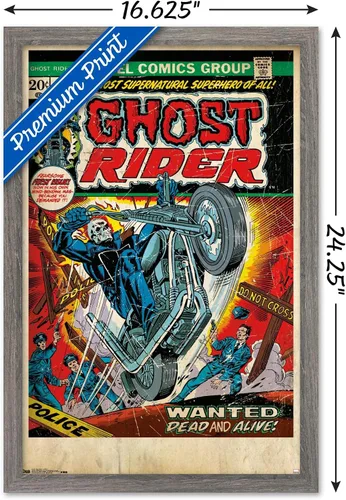 Vista 3 de Trends International Marvel Comics Ghost Rider - Póster de pared con portada #1, 22.4 pulgadas de largo x 14.7 pulgadas, versión enmarcada de madera