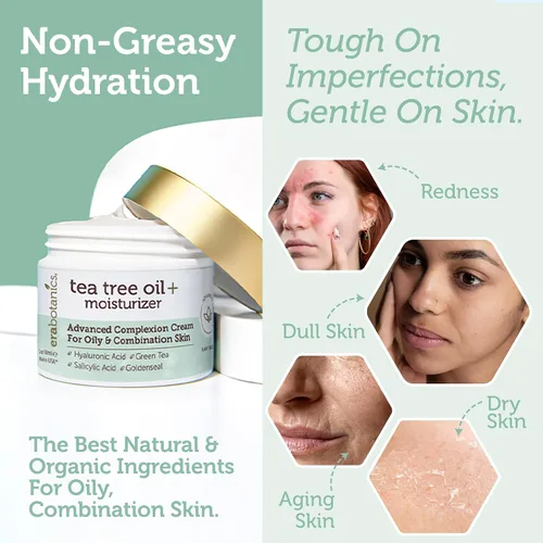 Vista 3 de Crema facial de aceite para árbol de té – para aceite, piel de acné con crema hidratante facial natural y orgánico de 5 ml con 7 ingredientes