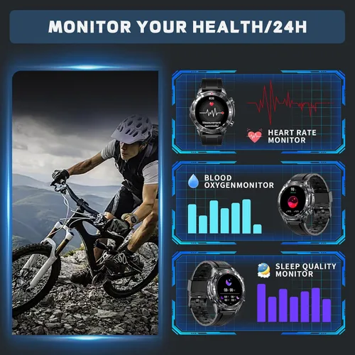 Vista 4 de Reloj inteligente para hombre con Bluetooth y linterna de 7 días de duración de la batería