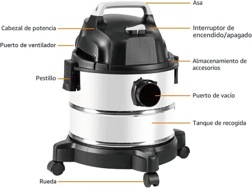 Vista 5 de Amazon Basics Aspiradora Húmeda/Seca, 4 galones, 3 HP, Acero Inoxidable, Gris/Negro