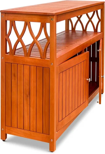 Vista 5 de DTY Outdoor Living Longs Peak Mesa Aparador de Madera de Eucalipto, Gabinete Buffet Exterior con Almacenamiento, Acabado de Aceite Natural
