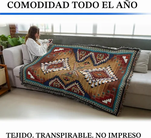 Vista 4 de Pure Country Weavers Cobija Mesquite Earth Manta tejida con flecos de algodón EE. UU. 72x54