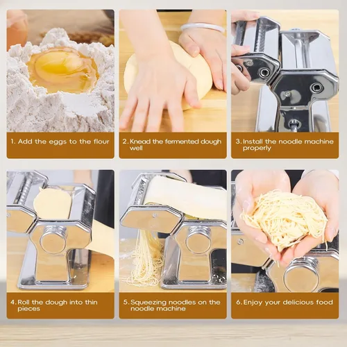 Vista 4 de MZTOGR Máquina para hacer pasta con 9 ajustes de grosor ajustable, máquina de fideos 2 en 1, incluye cortador de pasta, accesorio para máquina