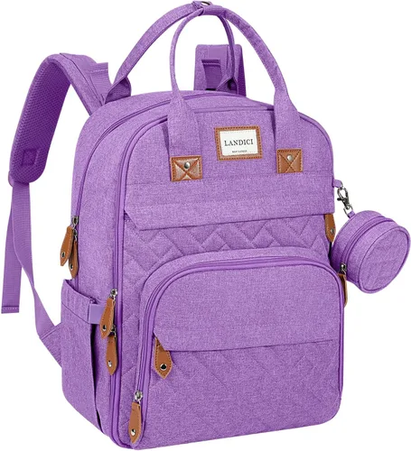 Vista 10 de LANDICI Mochila para pañales multifunción con cambiador, correas para cochecito y funda para chupete, mochila de viaje para mamá, papá, niño, niña