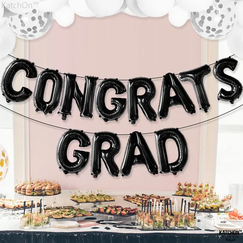 Vista 7 de Decoraciones de graduación 2026 Globos negros de graduación de felicitaciones – 16 pulgadas Cartel negro de felicitaciones graduadas Cartel