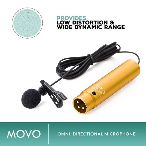 Vista 2 de [Renovado] Movo LV-6 Micrófono de condensador Omnidireccional XLR Lavalier de grado profesional, con cápsula de micrófono de 0.327 in, clip