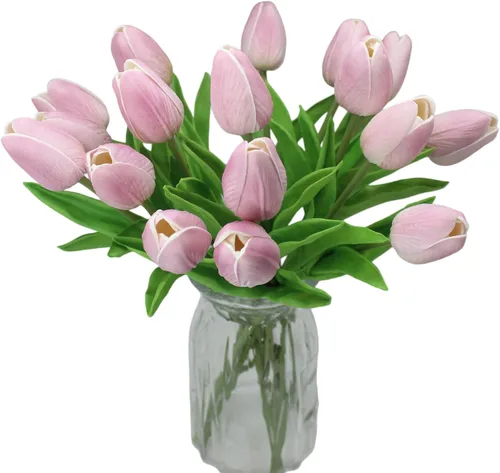 Vista 27 de Flores artificiales, 10 cabezas, mini tulipán artificial de tacto real para decoración del hogar, boda, fiesta, centro de mesa (negro)