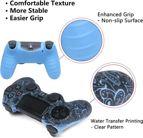 Vista 2 de Fundas de silicona para controlador compatibles con el controlador de PS4, paquete de 2 fundas protectoras antideslizantes para controladores, con 4