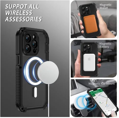 Vista 7 de FW - Funda de metal para iPhone 15 Pro, compatible con MagSafe, funda para iPhone 15 Pro, marco de metal de aluminio, cuerpo completo, resistente
