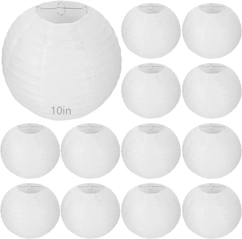 Vista 9 de Paquete de 30 linternas redondas blancas elegantes de 12 pulgadas para fiestas, bodas, cumpleaños