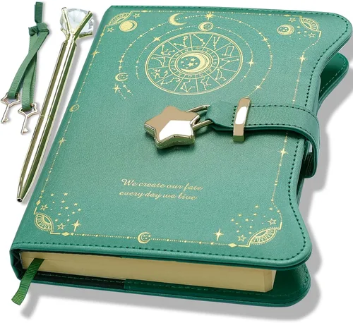 Vista 17 de Hoci Poci Agenda con candado y llaves para niñas, ideas de regalo para niñas, diario de 360 páginas con bordes dorados para mujeres, cuaderno