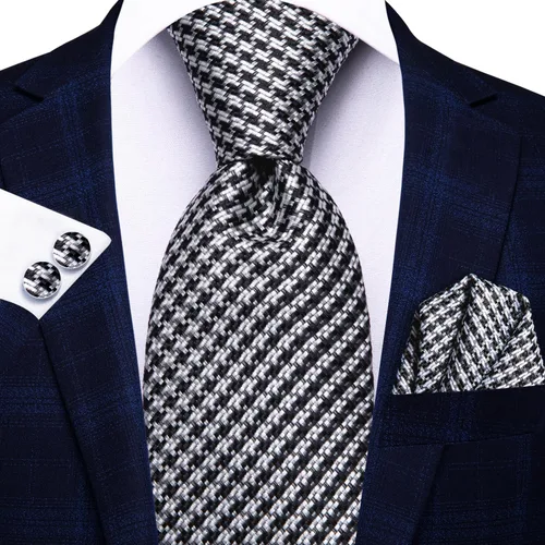 Vista 131 de Hi-Tie Corbata clásica de cachemira para hombre con pañuelo y gemelos a cuadros