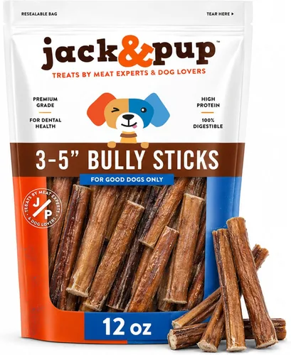 Vista 10 de Jack&Pup Palitos de carne de 3 a 5 pulgadas para perros pequeños, bolsa de 8 onzas, poco olor, palitos de larga duración para cachorros y perros
