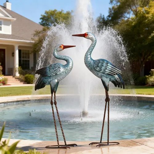 Vista 11 de Natelf Estatuas de grúa para decoración de jardín, esculturas de garza azul, esculturas de césped de pájaros grandes de metal y estatua
