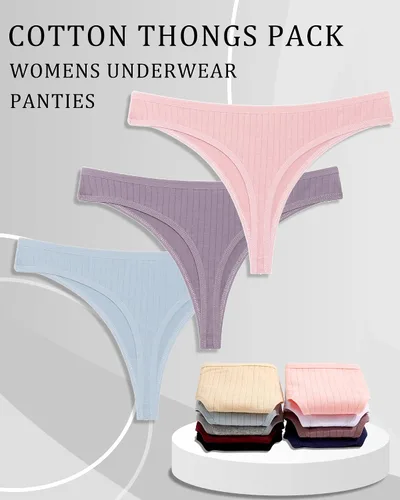 Vista 5 de FINETOO Paquete de 6 tangas de algodón para mujer, transpirables, de tiro bajo, ropa interior sexy, S-XL