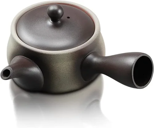 Vista 2 de Japanese Green Tea Co. Tetera japonesa de arcilla roja para té verde (9 onzas), tetera tradicional de arcilla fabricada en Tokoname con diseño