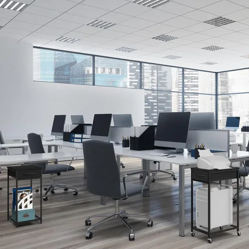 Vista 3 de CADUKE - Soporte de torre para computadora de 2 niveles, color negro, soporte de PC con cajón de tela Moderno soporte de impresora, patas