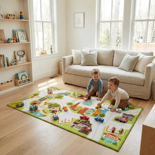 Vista 7 de Alfombra de juego para niños con bolsa de almacenamiento, grande de 55 x 26 pulgadas, alfombra de juego de actividades para jugar en el suelo
