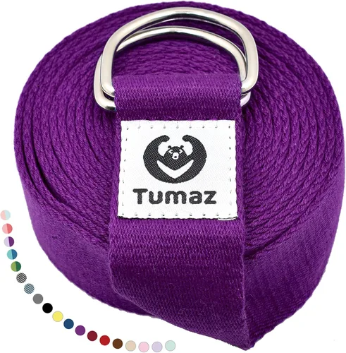 Vista 15 de Tumaz Yoga Strap for Stretching with Adjustable D-Ring, 6/8/10 ft Adjustable D-Ring Soft Cotton Blend 15+ Colors Non-Elastic Yoga Belt for
