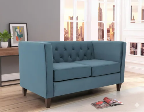 Vista 12 de Container Furniture Direct Muebles clásicos con capitoné y modernos para sala de estar, sofá universitario con relleno, cómodo sofá biplaza de Gris