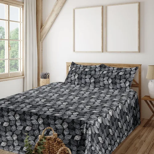 Vista 14 de Ambesonne Floral Sheet Set, Nature Themed Oversimplified Blossom Shaped Pattern Print Artwork, Fitted and Flat Sheet with Pillowcases Bedding Accent