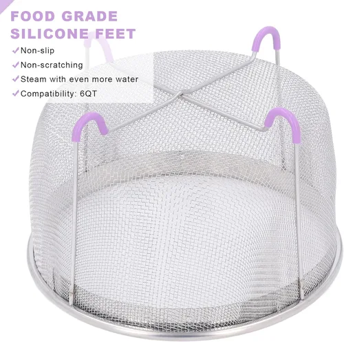 Vista 6 de Cesta de vapor, cesta de vapor de malla de acero inoxidable e inserto con asa, para accesorios de ollas instantáneas de 6 cuartos de galón, ollas IP