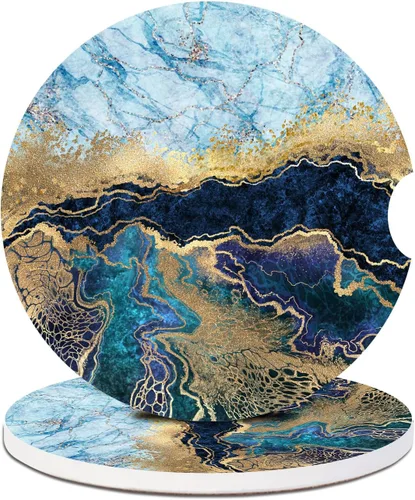 Vista 17 de Portavasos para automóvil, diseño de bandera estadounidense, paquete de 2 para portavasos absorbentes, inserto antideslizante universal de cerámica