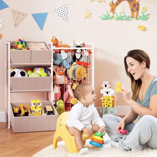 Vista 3 de BBLIKE Almacenamiento de animales de peluche, organizador de almacenamiento para niños con 4 contenedores extraíbles, organizador de almacenamiento