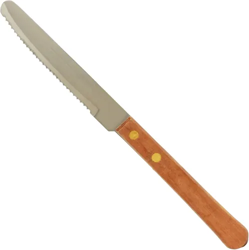 Vista 3 de TrueCraftware - Cuchillo de carne de punta redonda de acero inoxidable de 4 pulgadas con mango de madera, juego de 12 cuchillos de carne dentados