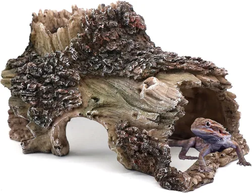 Vista 7 de relaqcc Decoración de Acuario Cueva de Tronco de Árbol Cueva de Reptil Escalada Escondite Refugio, Tronco Betta Casa de Madera de Resina