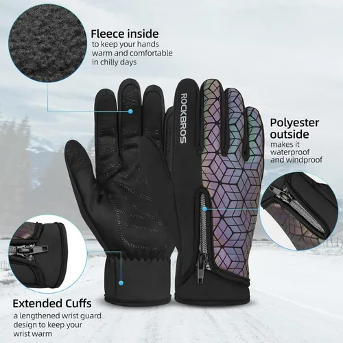 Vista 2 de ROCKBROS Guantes de ciclismo de invierno para hombres y mujeres, guantes de ciclismo de dedo completo, guantes de bicicleta con pantalla táctil