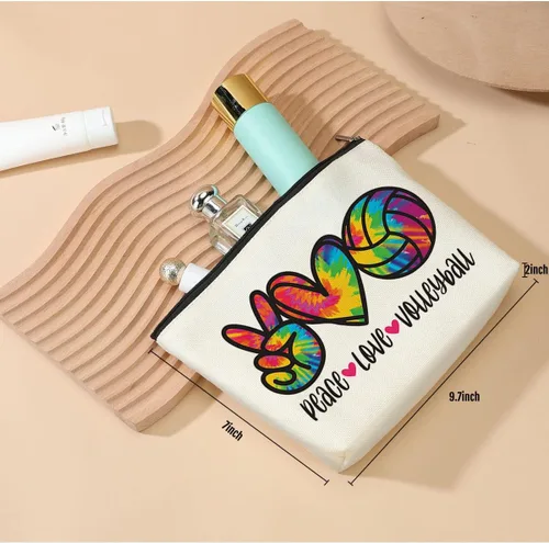 Vista 2 de DJHUNG Bolsa de cosméticos de voleibol de acuarela, bolsa de maquillaje, bolsa de voleibol, regalos para amantes del deporte, entrenador, regalos